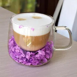 Termo skodelica za napitke s cvetlicami FLOWER GLASS 180 ml / vijolična