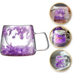 Termo skodelica za napitke s cvetlicami FLOWER GLASS 180 ml / vijolična