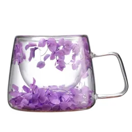 Termo skodelica za napitke s cvetlicami FLOWER GLASS 180 ml / vijolična