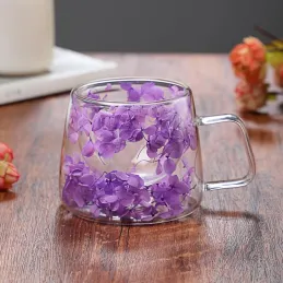Termo skodelica za napitke s cvetlicami FLOWER GLASS 180 ml / vijolična