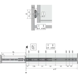 Kroglični izvlek 46 mm HETTICH KA 5632 / Brez blaženja