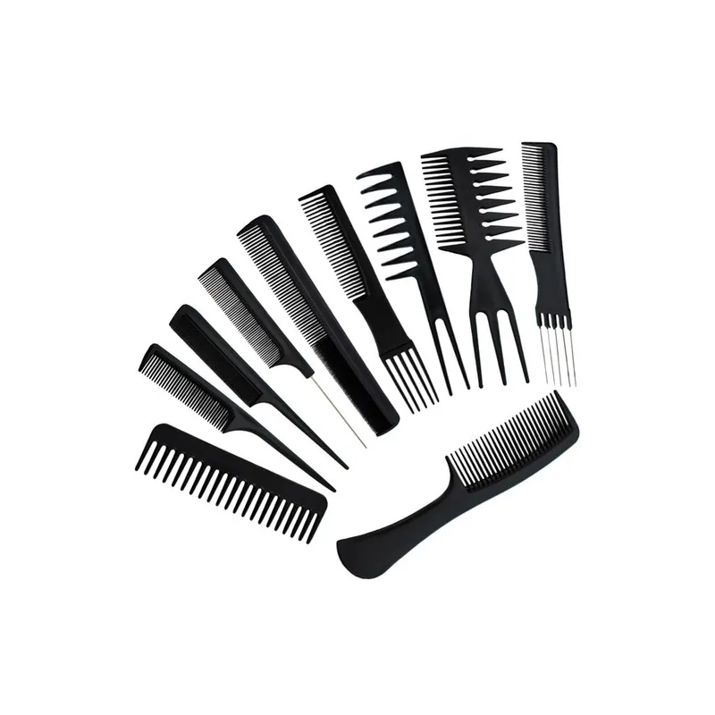Komplet 10 frizerskih glavnikov BARBER / Črna