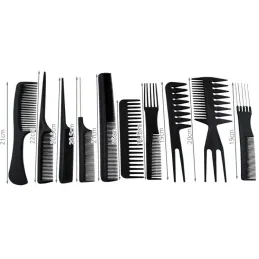 Komplet 10 frizerskih glavnikov BARBER / Črna