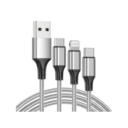 3-v-1 polnilnik za telefon USB-A PRACTICO / Srebrna