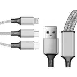3-v-1 polnilnik za telefon USB-A PRACTICO / Srebrna