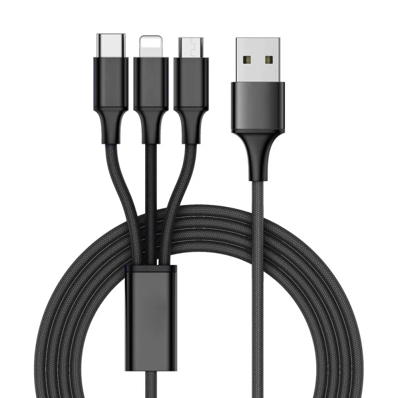 3-v-1 polnilnik za telefon USB-A PRACTICO / Črna