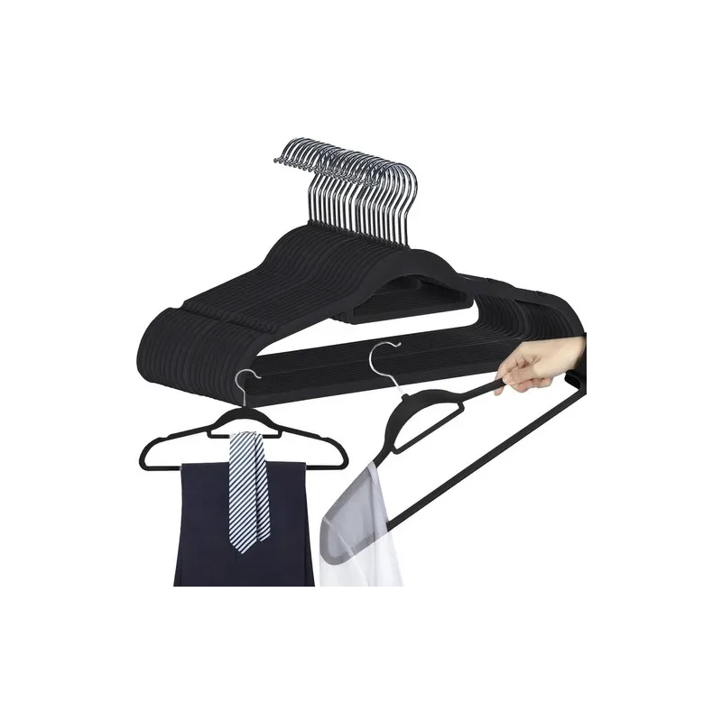 Komplet 20 obešalnikov z zarezami za naramnice / Črna