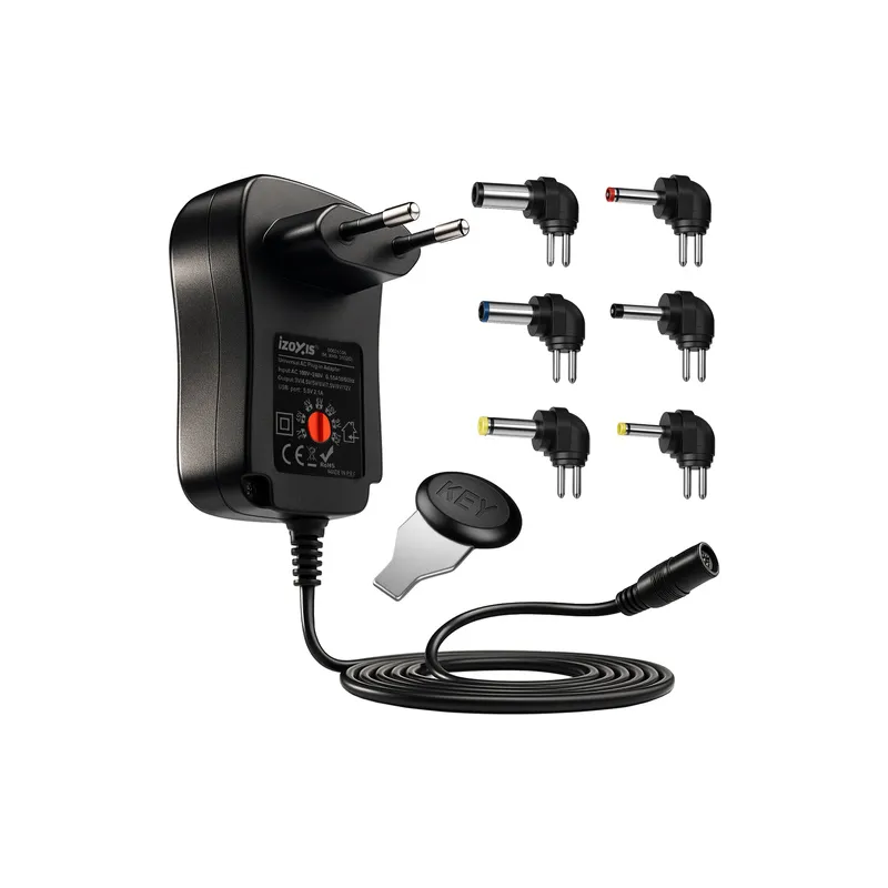 Univerzalni napajalnik s 6 priključki 3–12 V + USB / Črn
