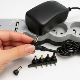Univerzalni napajalnik s 6 priključki 3–12 V + USB / Črn