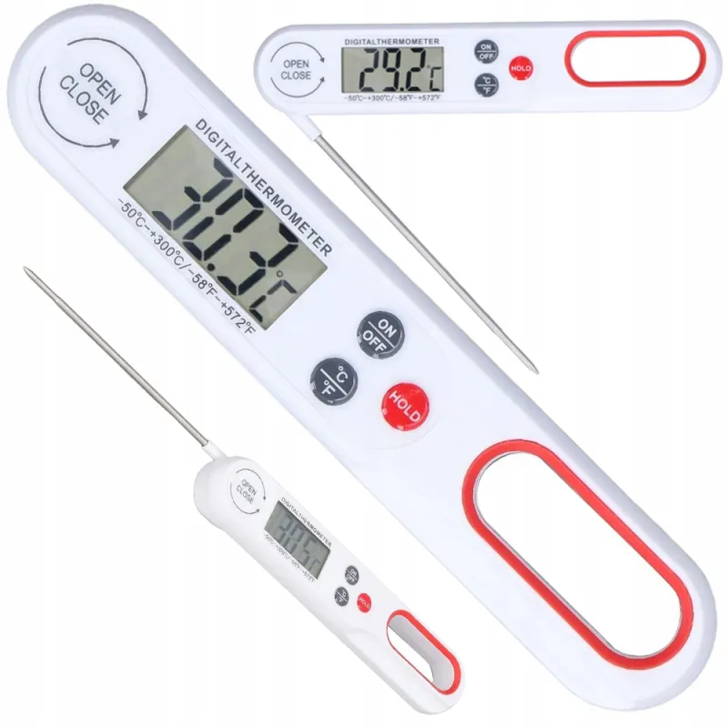 Zložljiv LCD-termometer za živila THERMO LED / Bela