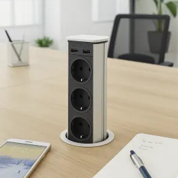 Izvlečna vtičnična enota BRICK SCHUKO 3x230 V + USB A / nerjavno jeklo