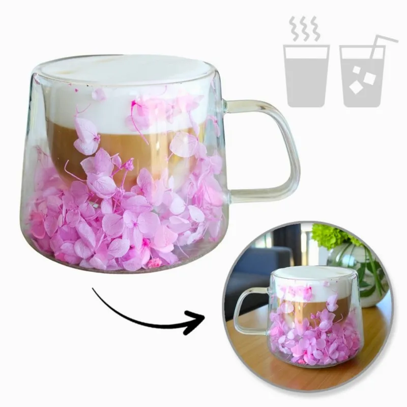 Termo lonček za napitke s cvetlicami FLOWER GLASS 180 ml / bledo vijolična