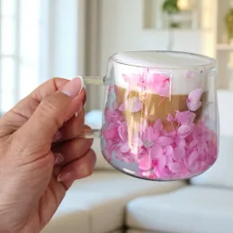 Termo lonček za napitke s cvetlicami FLOWER GLASS 180 ml / bledo vijolična