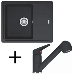 Komplet G55 Franke keramično pomivalno korito BFG 611-62 + armatura FC 9547 / Pršilka / Onyx