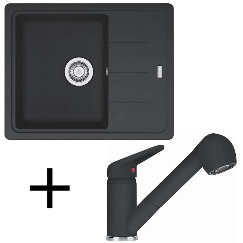 Komplet G55 Franke keramično pomivalno korito BFG 611-62 + armatura FC 9547 / Pršilka / Onyx