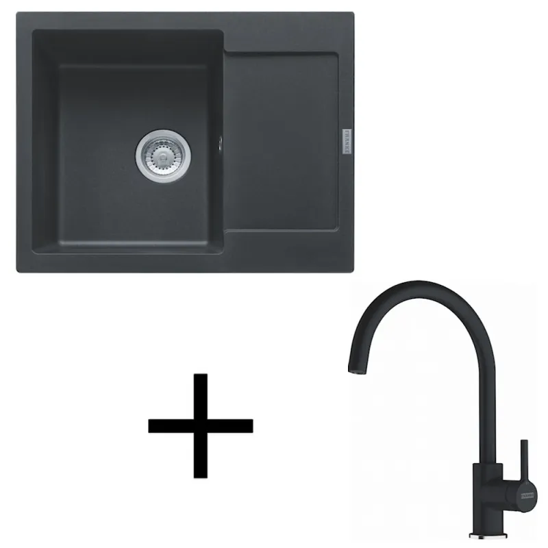 Komplet G275: pomivalno korito iz granita Franke MRG 611-62 + armatura FC 6018 / Onyx
