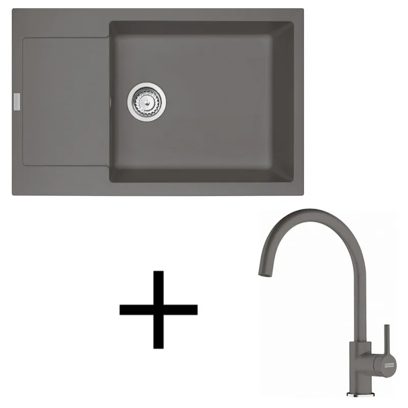 Komplet G277 Granitno pomivalno korito Franke MRG 611-78 BB + armatura FC 6018 LINA / Sivi kamen