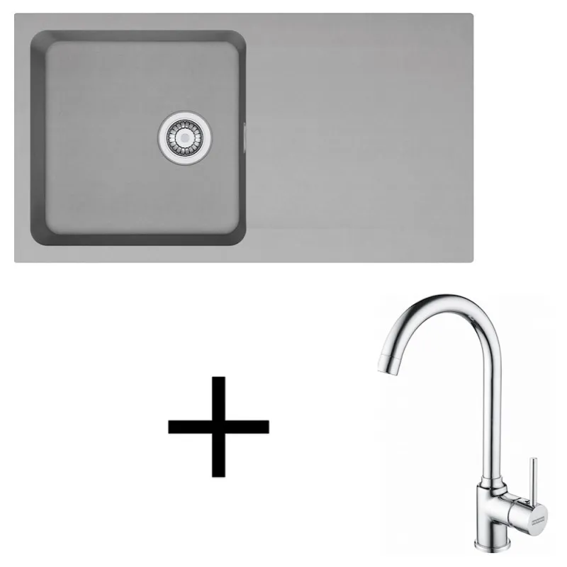 Komplet T98 iz tektonita: pomivalno korito Franke OID 611 + armatura FP 9000 / siva