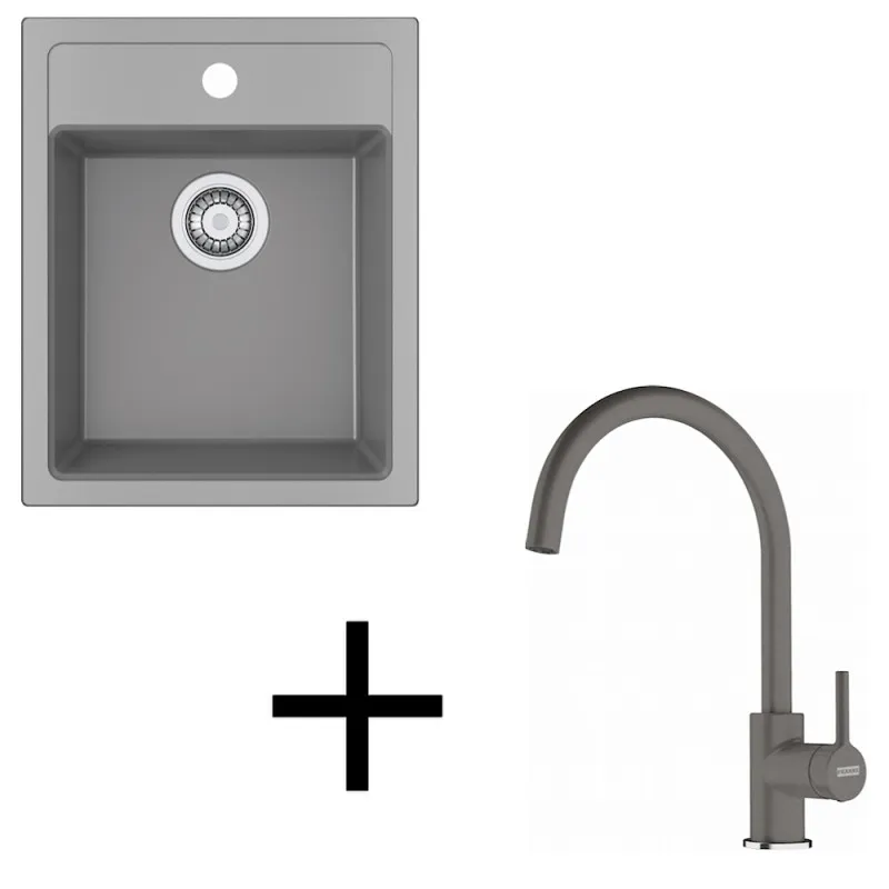Komplet T121 Tektonitno pomivalno korito Franke SID 610-40 + armatura FC 6018 / Siva
