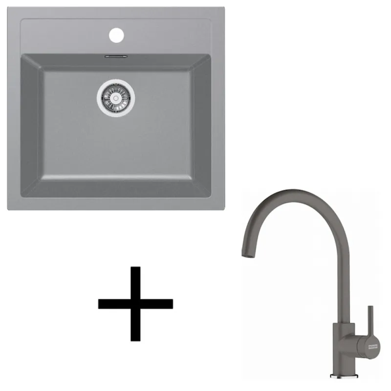 Komplet T122 granitno pomivalno korito Franke SID 610+ z armaturo FC 6018 / Siva