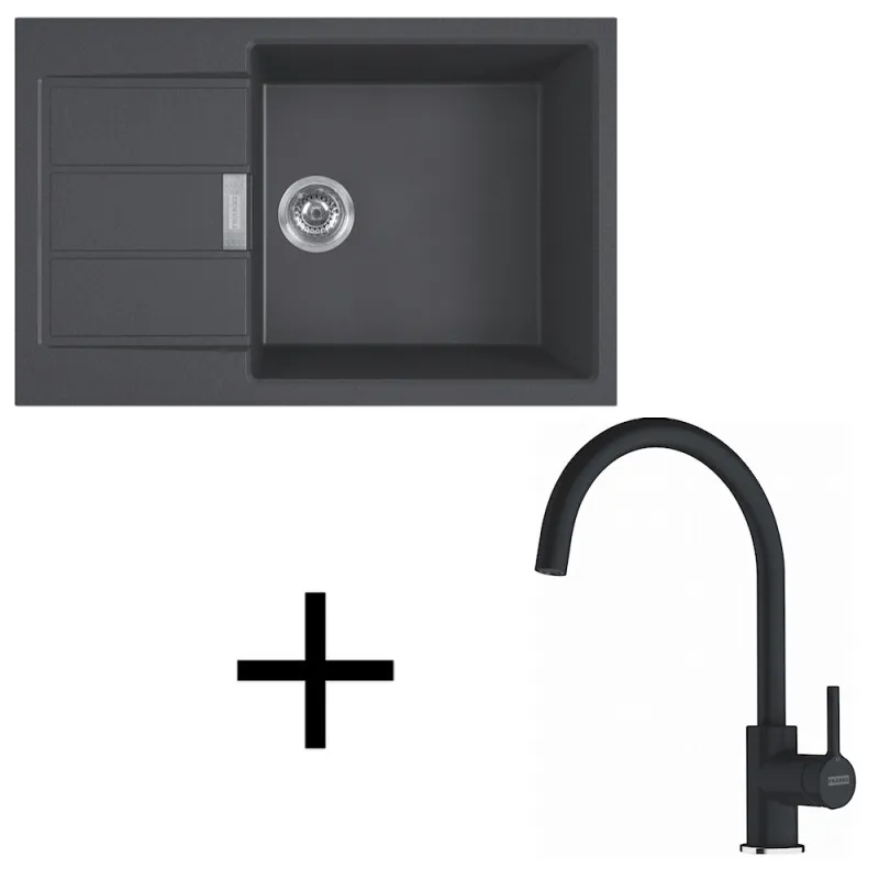 Komplet T124 Tectonitno korito Franke S2D 611-78 XL + armatura FC 6018 / črna
