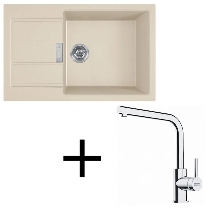 Komplet T116 tektonitnega pomivalnega korita Franke S2D 611-78 XL + armatura FS 3230 / bež barva