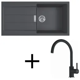 Komplet T125 Tectonite pomivalno korito Franke S2D 611-100 + armatura FC 6018 / Črna
