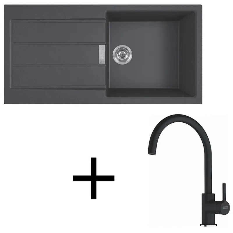 Komplet T125 Tectonite pomivalno korito Franke S2D 611-100 + armatura FC 6018 / Črna