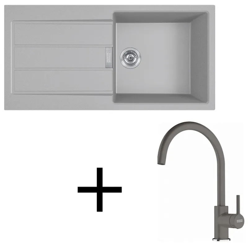 Komplet T125 tektonitno pomivalno korito Franke S2D 611-100 + armatura FC 6018 / Siva