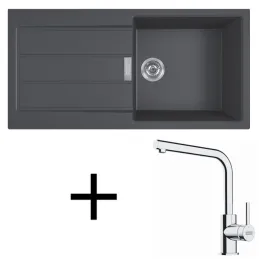 Komplet T117 Tectonitno pomivalno korito Franke S2D 611-100 + armatura FS 3230 / Črna