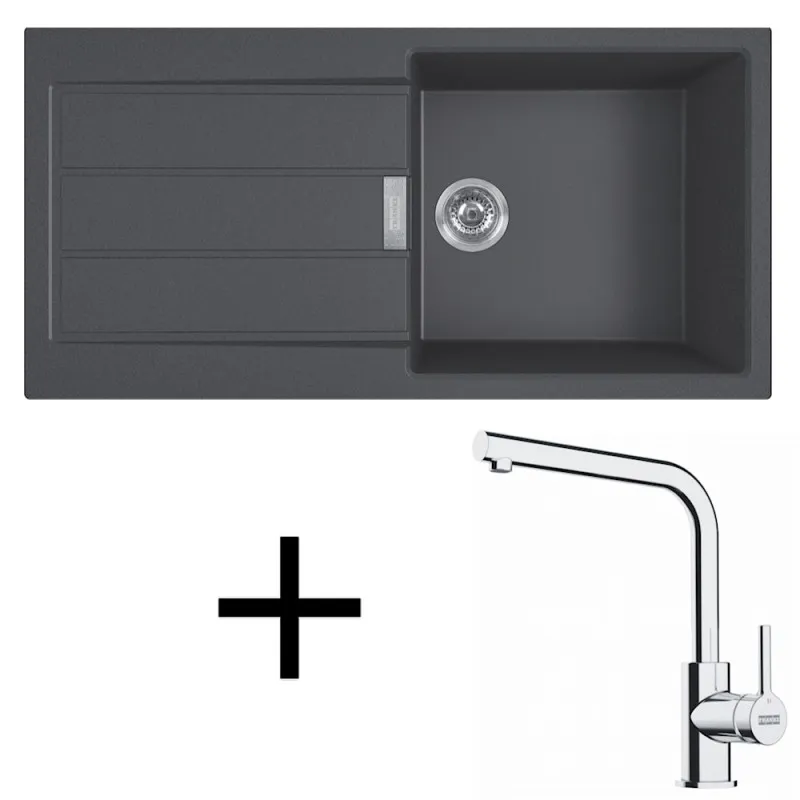 Komplet T117 Tectonitno pomivalno korito Franke S2D 611-100 + armatura FS 3230 / Črna