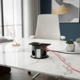 Izvlečna električna vtičnica MULTIBOX 4x 230V + 2x USB + 2x RJ45 / Črna