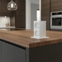Izvlečna vtičnica SQUARE UP FRENCH 2x230V / Bela matirana