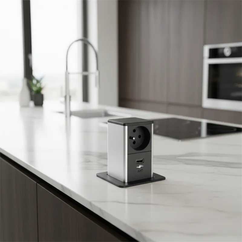 Izvlečna vtičnica SQUARE UP FRENCH 1x230V + USB A-C / Mat črna