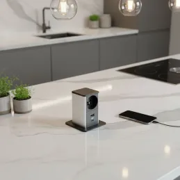 Izvlečna vtičnica SQUARE UP FRENCH 1x230V + USB A-C / Mat črna