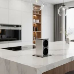 Izvlečna vtičnica SQUARE UP SCHUKO 2 × 230 V / nerjavno jeklo