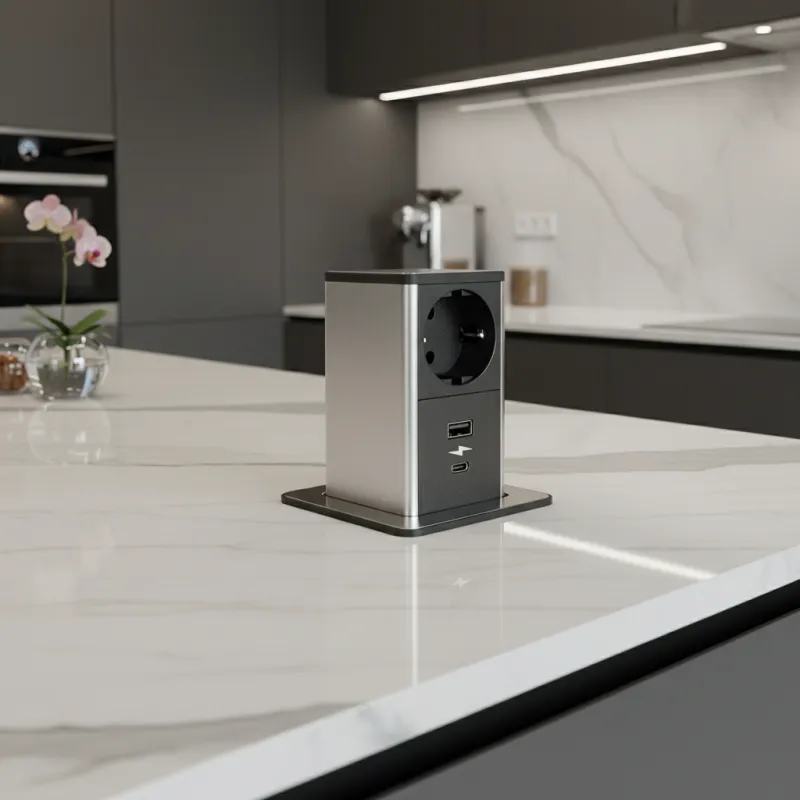 Izvlečna vtičnica SQUARE UP SCHUKO 1x230V + USB A-C / nerjavno jeklo