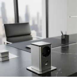Izvlečna vtičnica SQUARE UP SCHUKO 1x230V + USB A-C / nerjavno jeklo