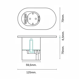 Električna vtičnica ORBIT 1x 230V + 2x USB A-C / Mat črna