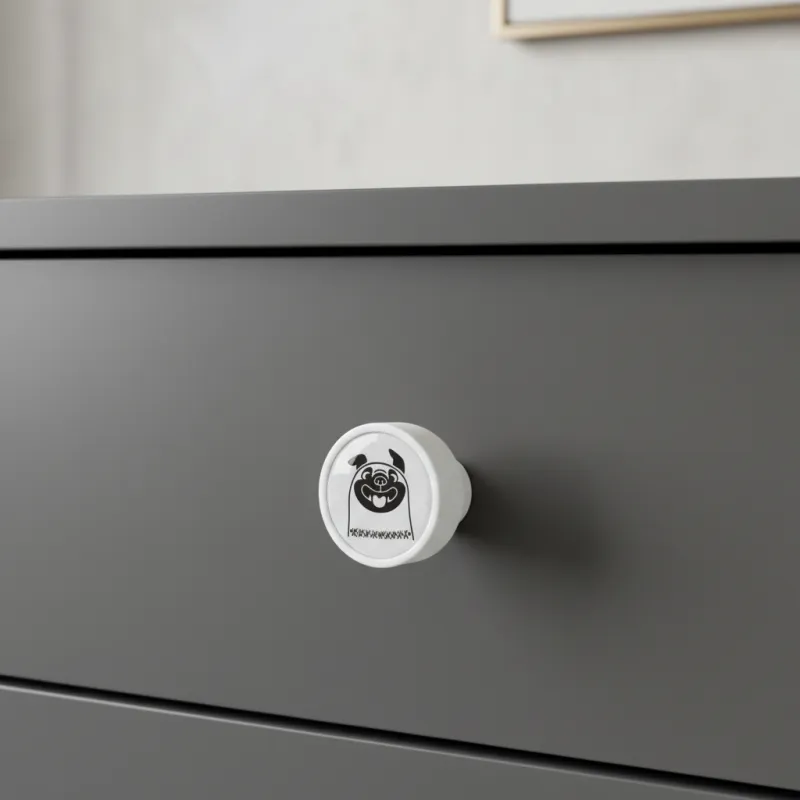 Leseni gumb ARSIA / Bela – motiv buldoga