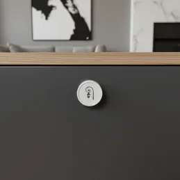 Leseni gumb ARSIA / bel – motiv svetilke