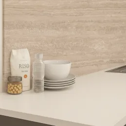 Zaščitna stenska obloga za delovno ploščo EGGER Travertin Tivoli bež / F292