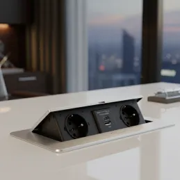 Dvižna električna vtičnica KOMBI BOX USB A+C / aluminij