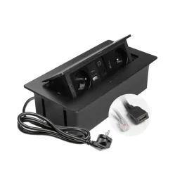 Izvlečna električna vtičnica 2 × 230 V + polnjenje USB A-C + RJ45 + HDMI / črna