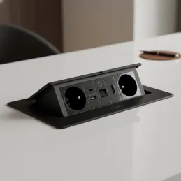 Izvlečna električna vtičnica 2 × 230 V + polnjenje USB A-C + RJ45 + HDMI / črna