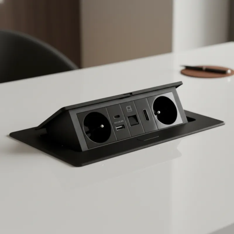 Izvlečna električna vtičnica 2 × 230 V + polnjenje USB A-C + RJ45 + HDMI / črna