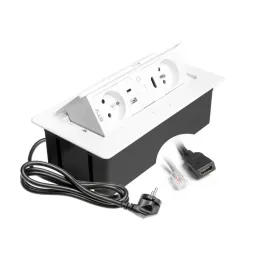 Izvlečna električna vtičnica 2 × 230 V + polnjenje USB A-C + RJ45 + HDMI / bela