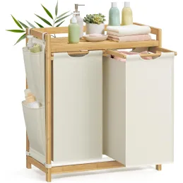 Koš za perilo SPA HARMONY DUO / Bela + naravni les