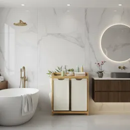Koš za perilo SPA HARMONY DUO / Bela + naravni les
