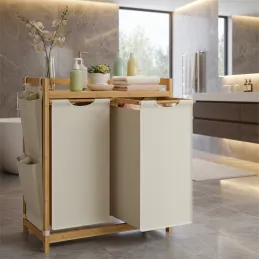 Koš za perilo SPA HARMONY DUO / Bela + naravni les